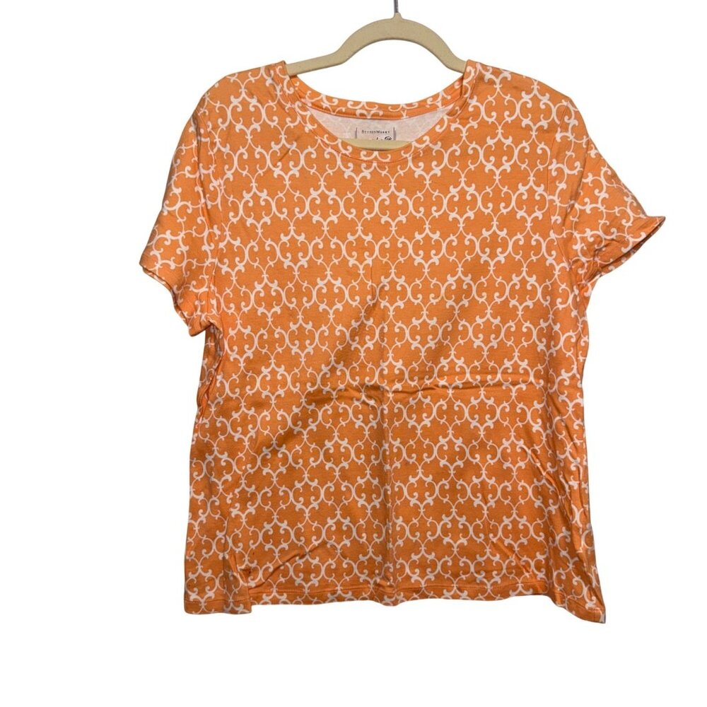 Studio Works Orange & White Patterned Cotton Tee XL Short Sleeve